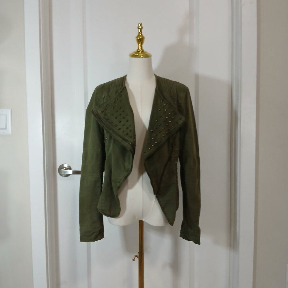 Forever 21 Studded Moto Jacket Women’s Medium Olive Green Open Front